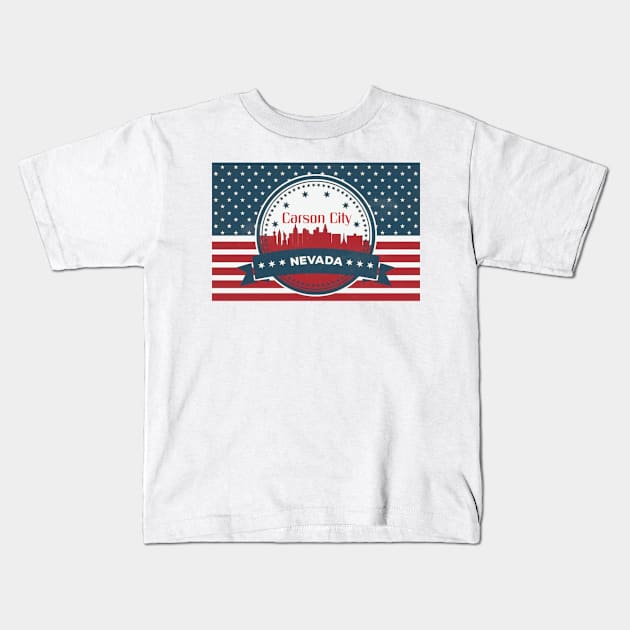 Retro Carson City Nevada American Flag Kids T-Shirt by  Big Foot Shirt Shop